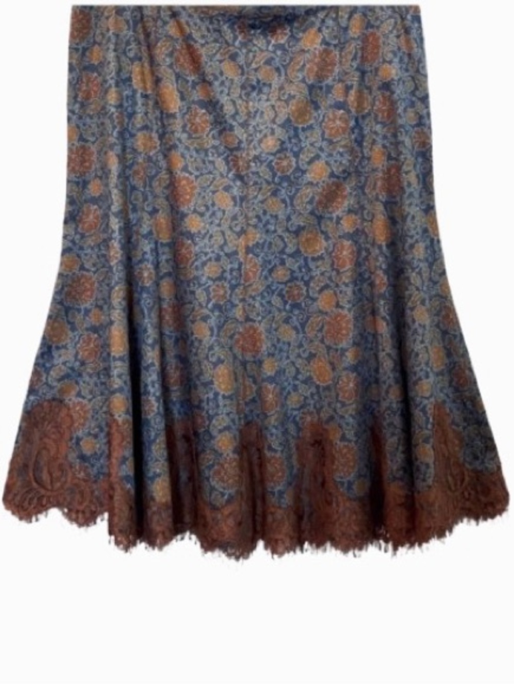 100% Pima Cotton Flowers Lace PERUVIAN CONNECTION Skirt Medium Cottagecore Boho